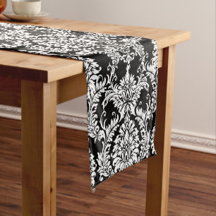 Black and White Damask Pattern Short Table Runner