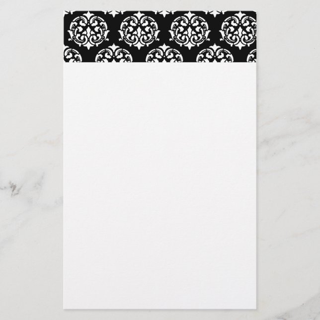 Black and White Damask Pattern Stationery (Front)