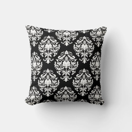 Black and White Damask Pattern Throw Pillow