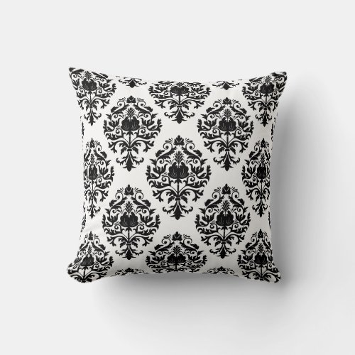 Black and White Damask Pattern Throw Pillow