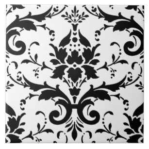 Black and White Damask Pattern Tile