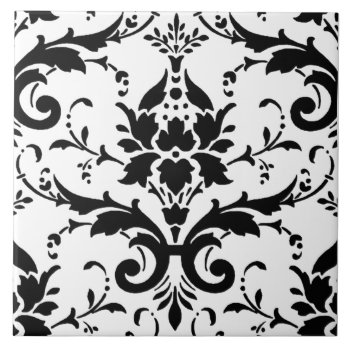 Black And White Damask Pattern Tile by elizme1 at Zazzle