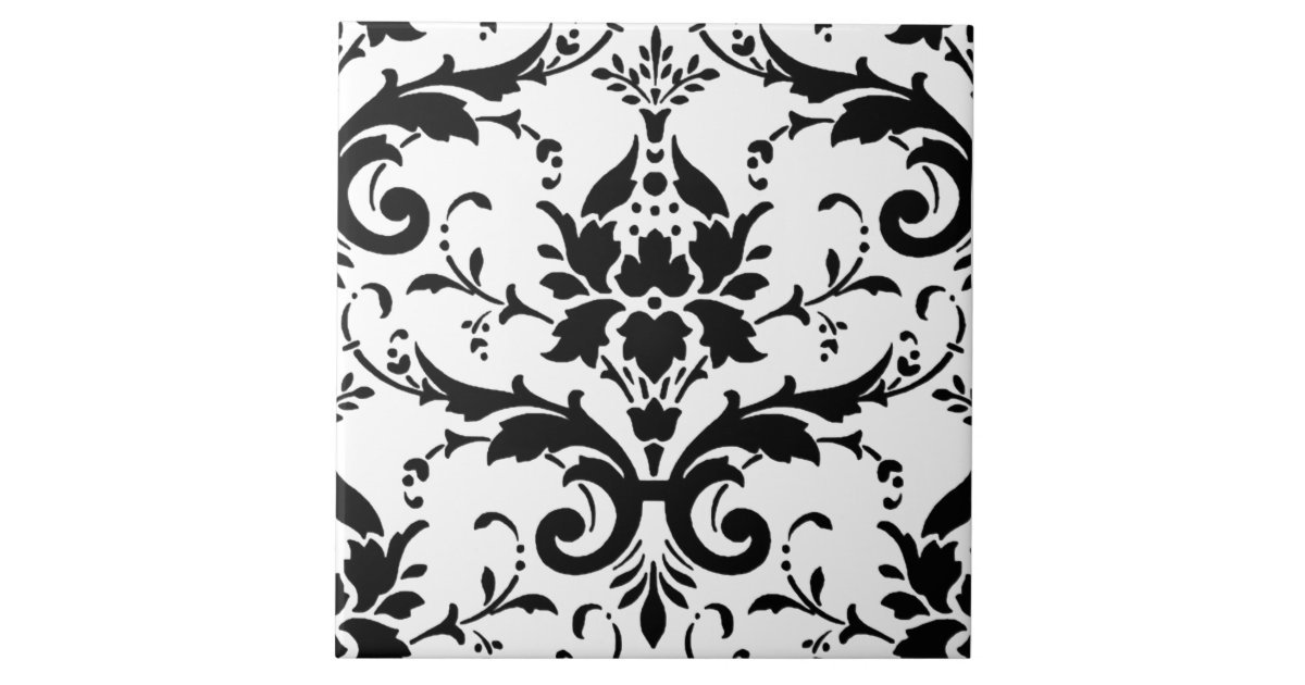 Black and White Damask Pattern Tile Zazzle