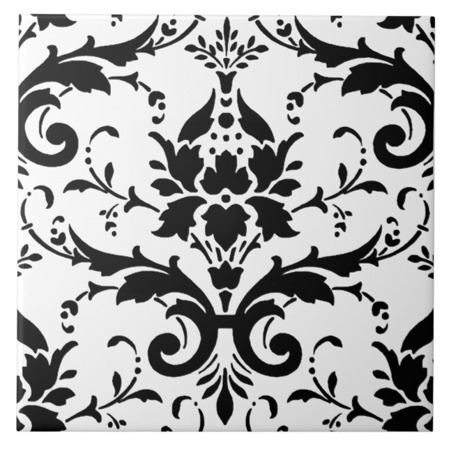 Black and White Damask Pattern Tile (Front)