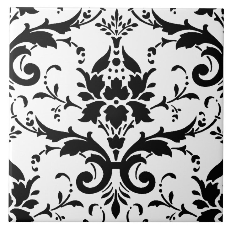 Black and White Damask Pattern Tile Zazzle