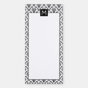 Black And White Damask Pattern With Monogram Magnetic Notepad
