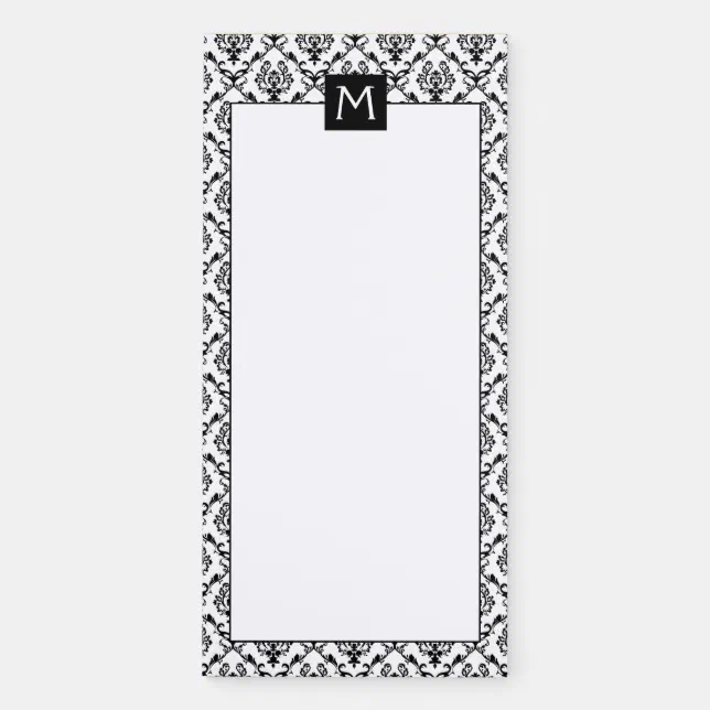 Black And White Damask Pattern With Monogram Notepad Zazzle
