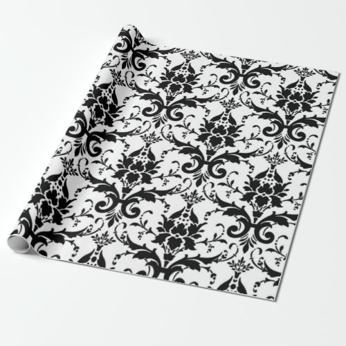 Black and White Damask Pattern Wrapping Paper