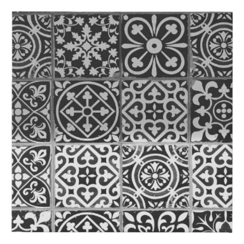 Black and white damask patterns faux canvas print