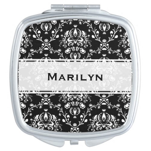 Black and White Damask Personalized Compact Mirror