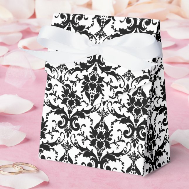 Black and White Damask Personalized Wedding Favor Boxes (Wedding)