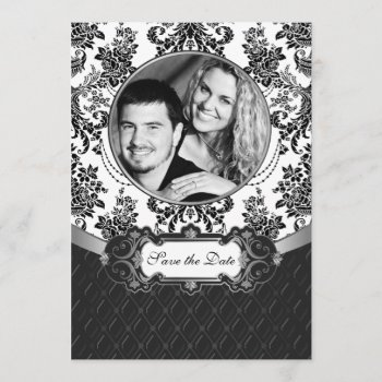 Black And White Damask Photo Save The Date Cards by natureprints at Zazzle