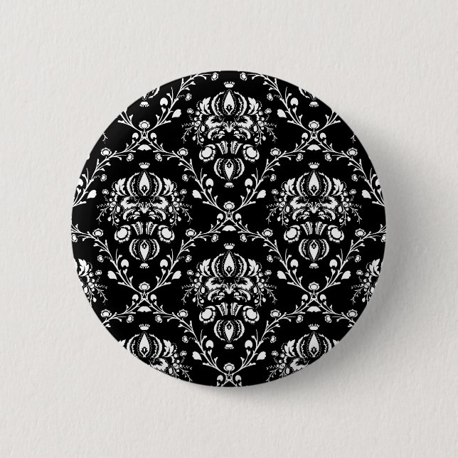 Black and White Damask Pinback Button (Front)