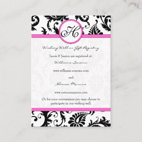 Black and White Damask Pink Trim Wishing Well Enclosure Card