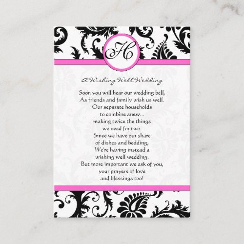 Black and White Damask Pink Trim Wishing Well Enclosure Card