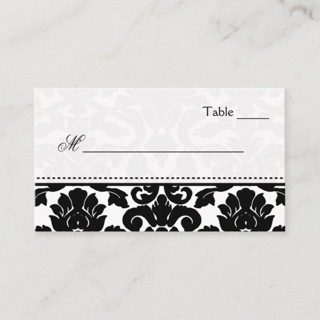 Black and White Damask Place Cards (Front)