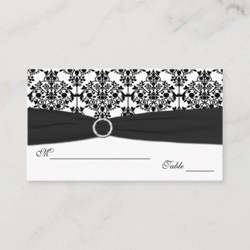 Customizable Black and White Damask Placecards Business Card