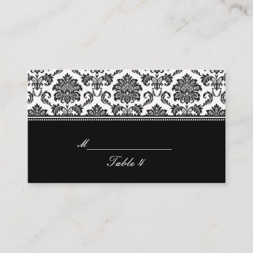 Customizable Black and White Damask Placecards Business Card