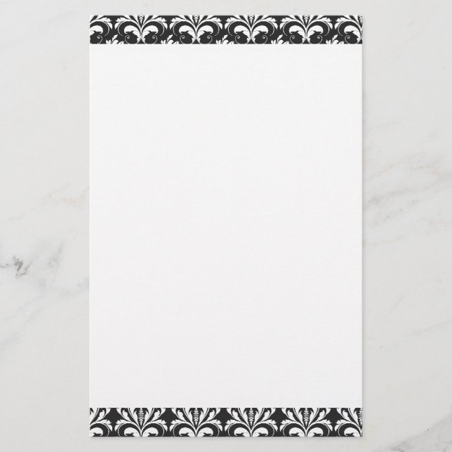 Black and White Damask Plain Stationery (Front)