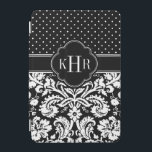 Black and White Damask Polka Dots Monogram iPad Mini Cover<br><div class="desc">Chic modern stylish iPad case design features a mix of preppy polka dots and elegant vintage damask patterns personalized with your monogram initials or name in a quatrefoil frame. Click Customize It to change monogram font and colors to create your own unique one of a kind design!</div>