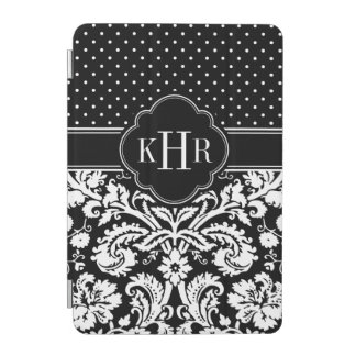Black and White Damask Polka Dots Monogram iPad Mini Cover