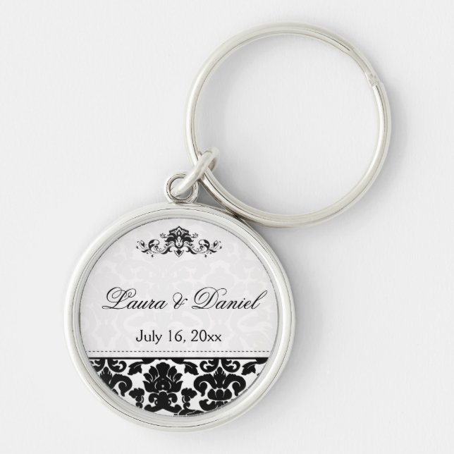 Black and White Damask Premium Keychain (Front)