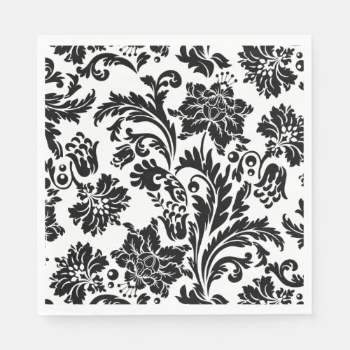 Black and white damask print paper napkins