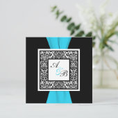 Black and White Damask PRINTED Ribbon Invitation (Standing Front)