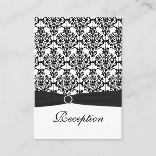 Customizable Black and White Damask Reception Card Business Card Templates
