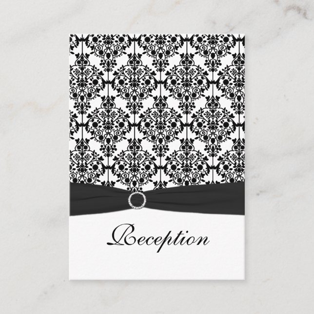 Black and White Damask Reception Card (Front)