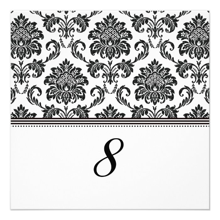 Black and White Damask Reception Table Number Invite