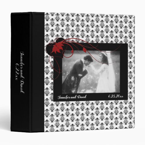 Black and White Damask Red Flourish Wedding Album 3 Ring Binder