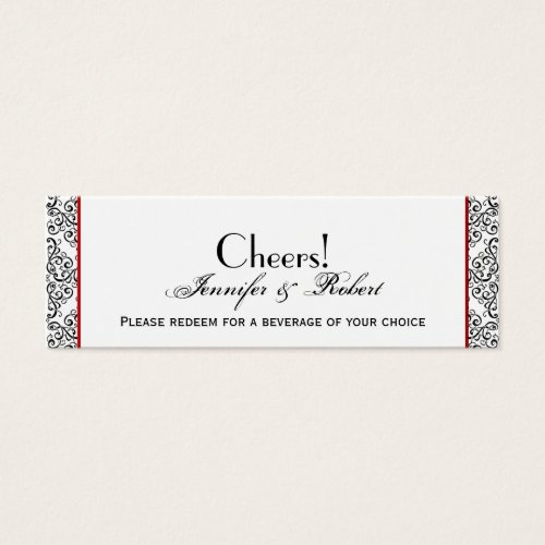 Black and White Damask Red Wedding Drink Ticket Business Card