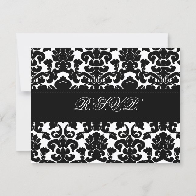 Black and White Damask Reply Card (Front)