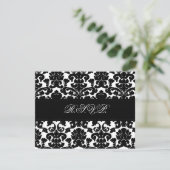 Black and White Damask Reply Card (Standing Front)