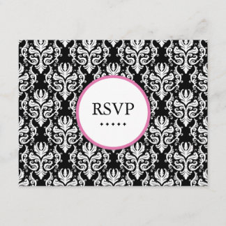 Black and White Damask Reply Cards - RSVP