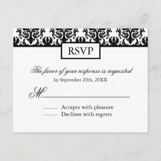 Black and White Damask Reply Cards - RSVP