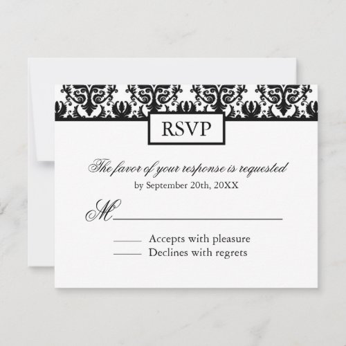 Black and White Damask Reply Cards - RSVP