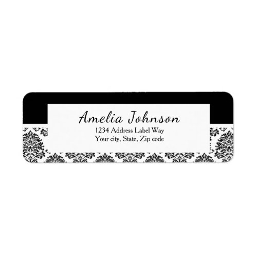 Black and white Damask return address Label