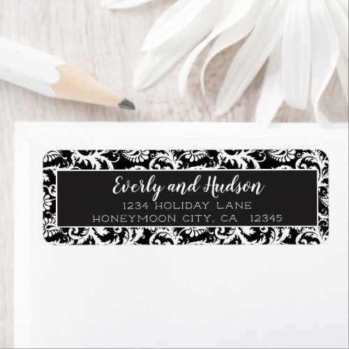 Black and White Damask Return Address Labels