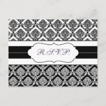 "black and white" damask  rsvp invitation postcard