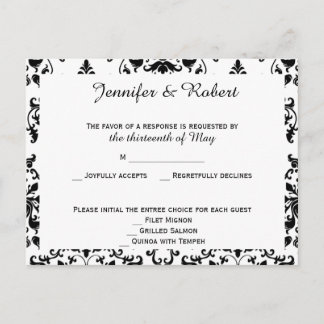 Black and White Damask RSVP Postcard