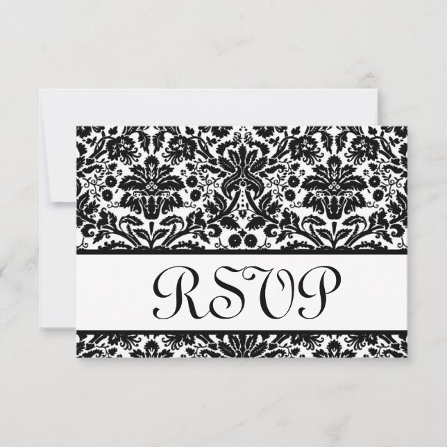Black and White Damask RSVP Wedding Response Card (Front)