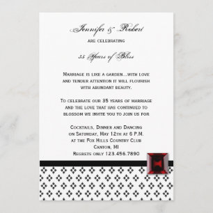 Black and White Damask Ruby Anniversary Invitation