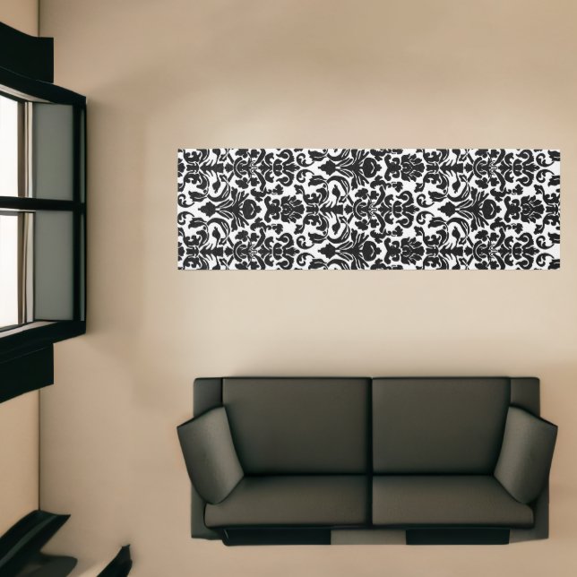 Black and White Damask Rug Runner Carpet (Insitu (Indoor 1))