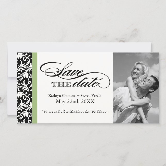 Black and White Damask  Save The Date (Front)