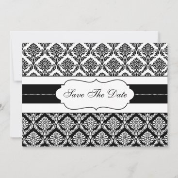 "black and white" damask Save the date