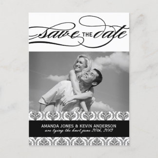 Black and White Damask Save the Date Announcement Postcard