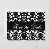 Black and White Damask Save the Date Card (Front/Back)