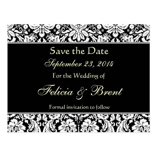 Black and White Damask Save The Date G204 Postcard | Zazzle